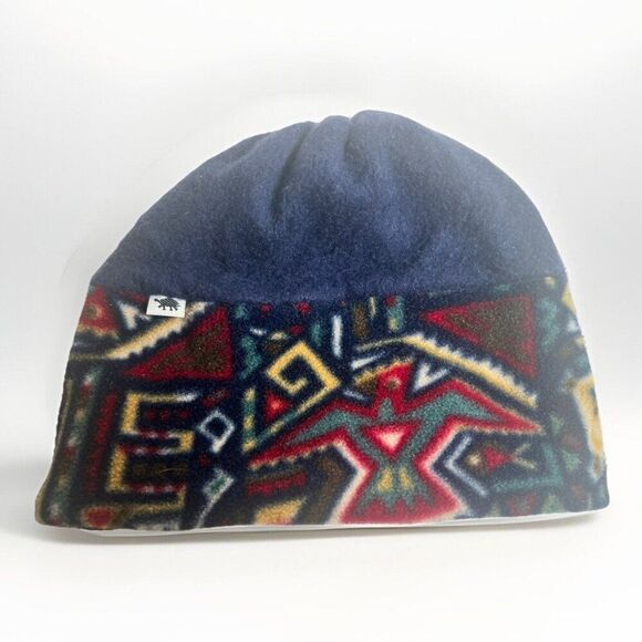 Vintage Turtle Fur Hat Ski Beanie USA Made Aztec Southwestern  Blue - Picture 1 of 5
